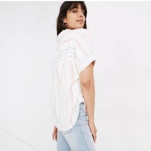 Madewell Women Blouse Linen Blend‎ Daily Shirt in Rainbow Stripe Size Small